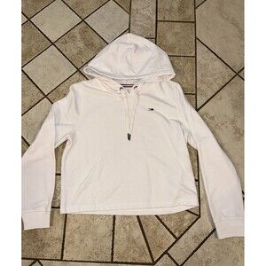 TOMMY JEANS WOMEN'S WHITE CROPPED LOGO HOODIE SZ SMALL